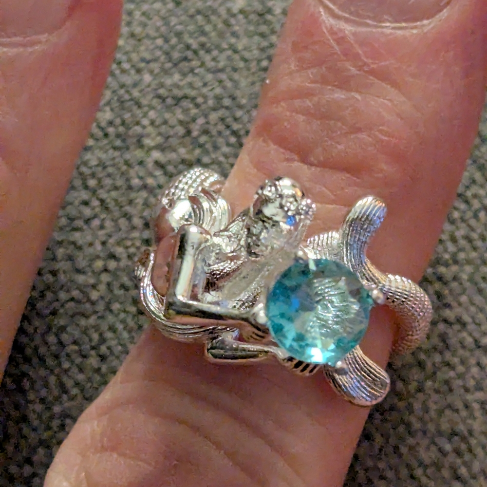 Silver Mermaid Ring with Blue Gemstone